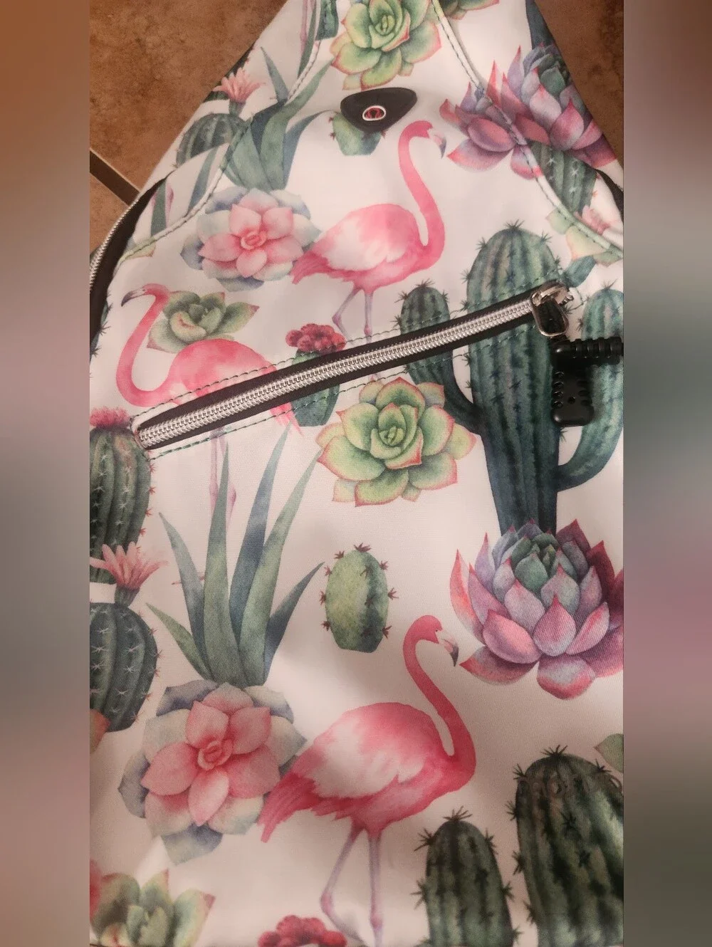 Flamingo And Cactus Sling Backpack